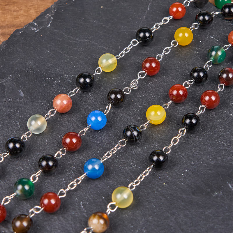 St. Benedict Medal & Crucifix of 6/8mm Round Multicolor Agate Alloy Chain Rosary