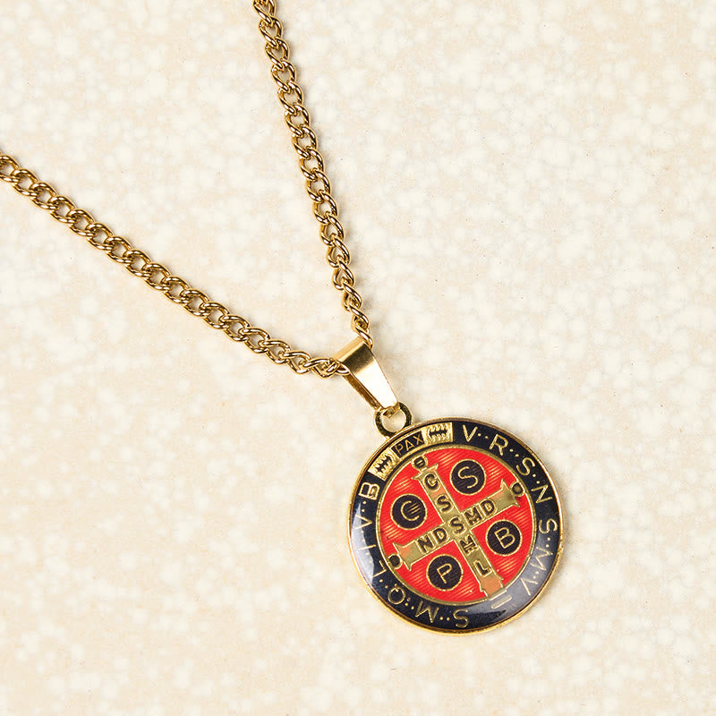 2 Color Retro Style St. Benedict Symbol Protection Faith Pendant Necklace - Black - image 4
