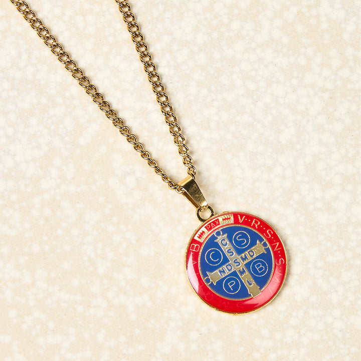 2 Color Retro Style St. Benedict Symbol Protection Faith Pendant Necklace - Red - image 2