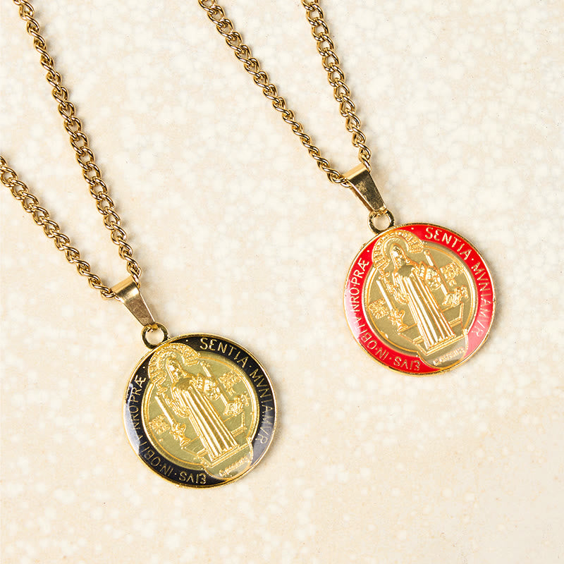 2 Color Retro Style St. Benedict Symbol Protection Faith Pendant Necklace - image 1