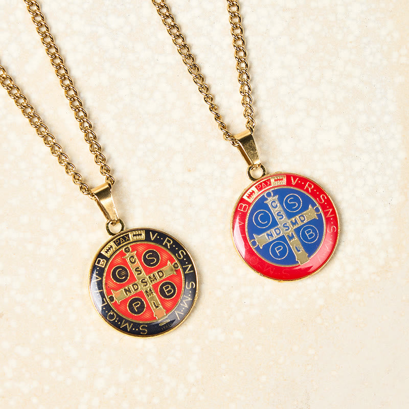 2 Color Retro Style St. Benedict Symbol Protection Faith Pendant Necklace - image 0