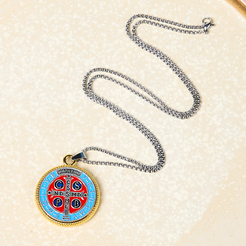 2 Color Retro Style St. Benedict Symbol Exorcism Faith Pendant Necklace - Multicolor - image 0