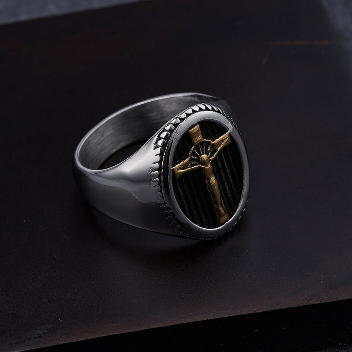 Christianartworkshop Retro Style Simple Crucifix Protection & Strength Titanium Ring - image 2