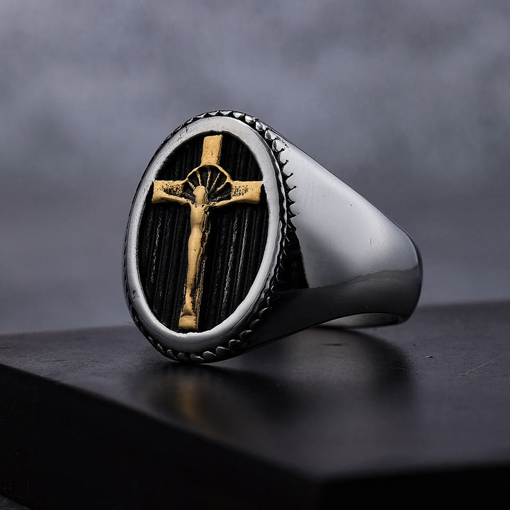 Christianartworkshop Retro Style Simple Crucifix Protection & Strength Titanium Ring - image 1
