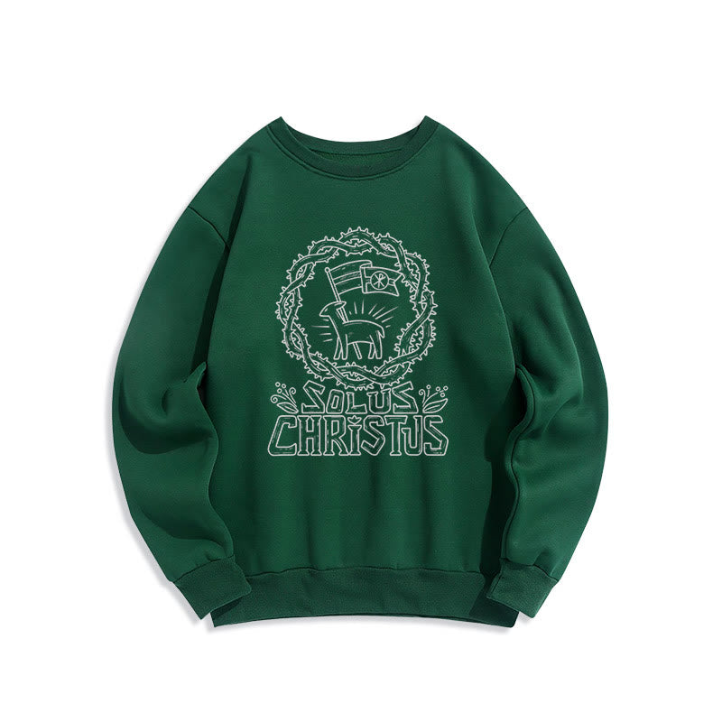 Christianartworkshop Modern Style Solus Christus Lamb Fleece Lined Polyester Sweatshirt - Green - 2XL - image 12