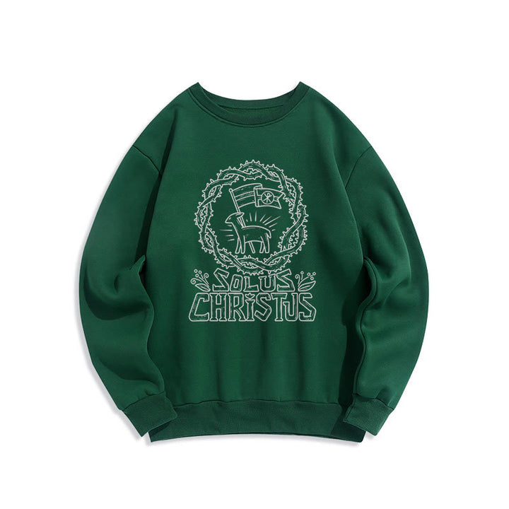 Christianartworkshop Modern Style Solus Christus Lamb Fleece Lined Polyester Sweatshirt - Green - 2XL - image 12