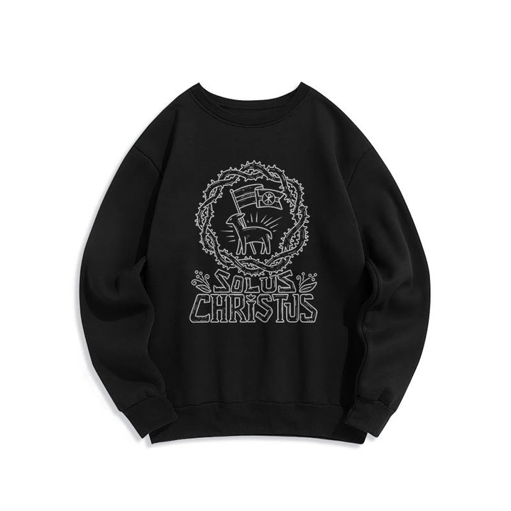 Modern Style Solus Christus Lamb Fleece Lined Polyester Sweatshirt - Black - 2XL - image 6