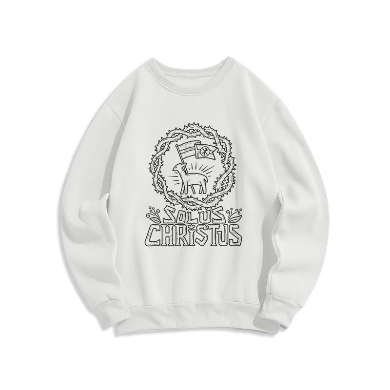 Modern Style Solus Christus Lamb Fleece Lined Polyester Sweatshirt - White - 2XL - image 0