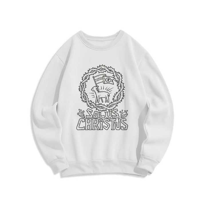 Modern Style Solus Christus Lamb Fleece Lined Polyester Sweatshirt - White - 2XL - image 0
