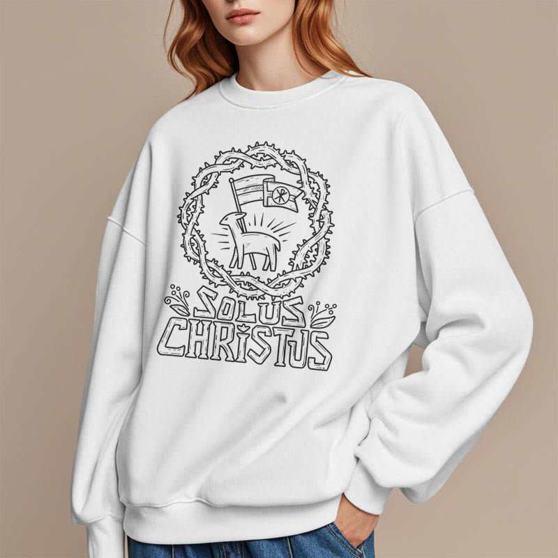 Christianartworkshop Modern Style Solus Christus Lamb Fleece Lined Polyester Sweatshirt - image 4