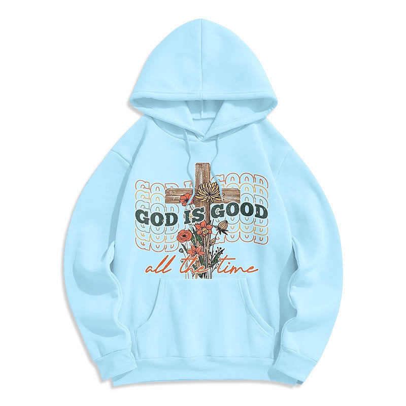 Classic Colored Style God is Good All the Time Fleece Lined Polyester Hoodie - Blue - 2XL - image 0