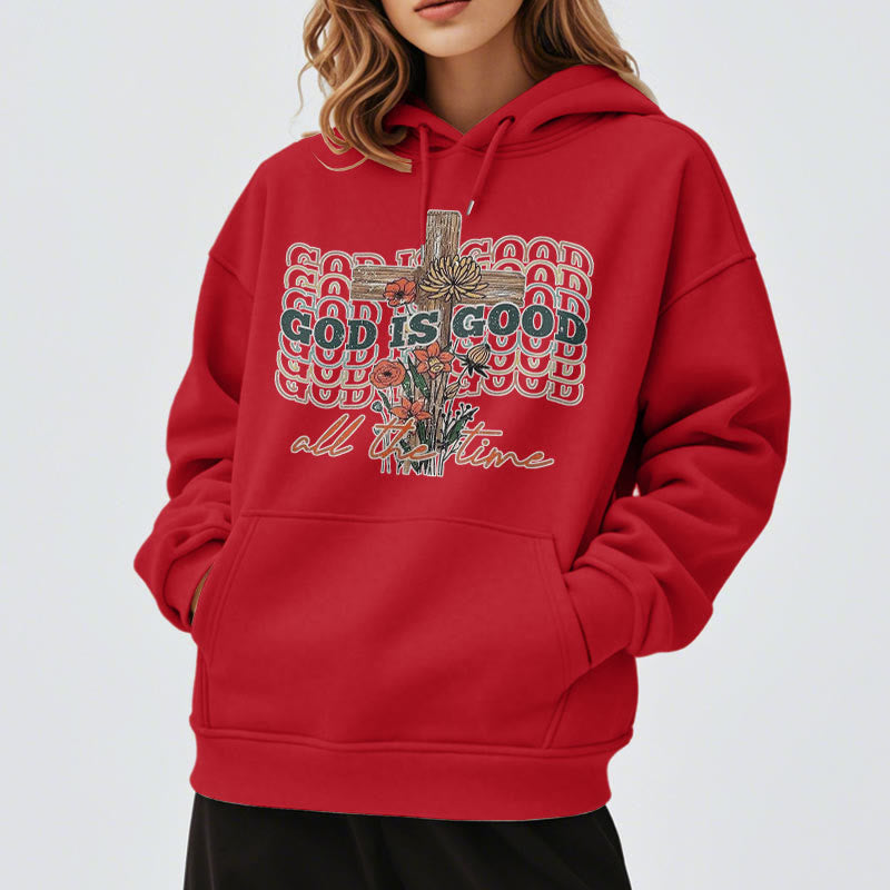 Classic Colored Style God is Good All the Time Fleece Lined Polyester Hoodie