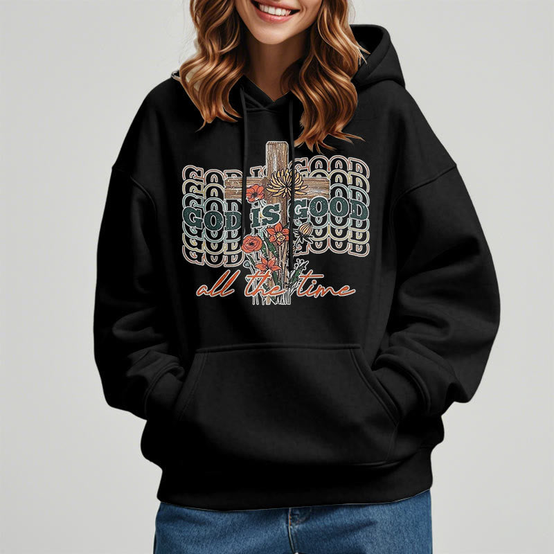 Classic Colored Style God is Good All the Time Fleece Lined Polyester Hoodie