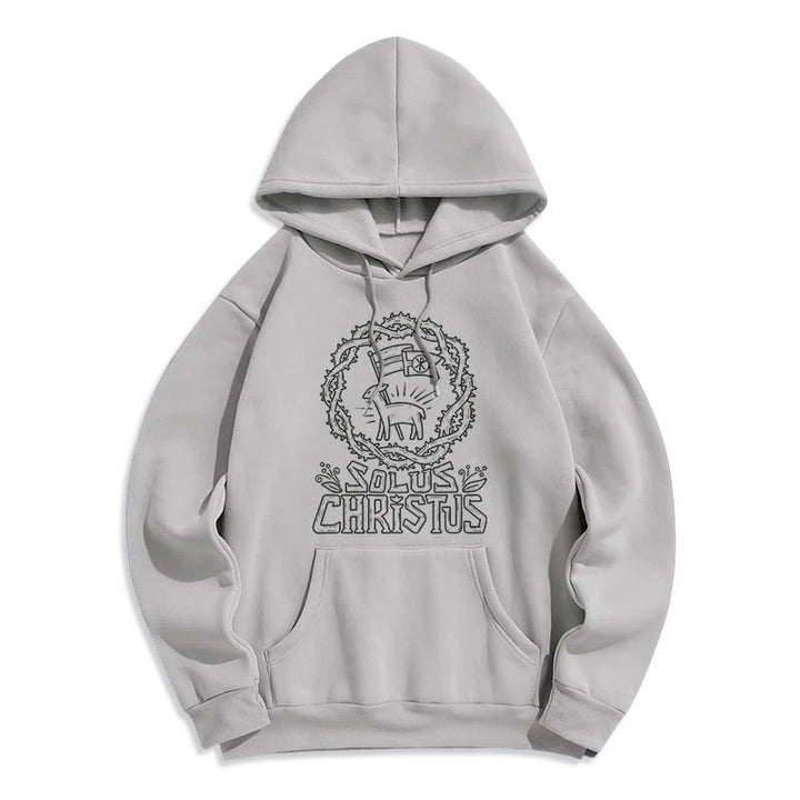 Christianartworkshop Modern Style Solus Christus Lamb Fleece Lined Polyester Hoodie - Grey - 2XL - image 15
