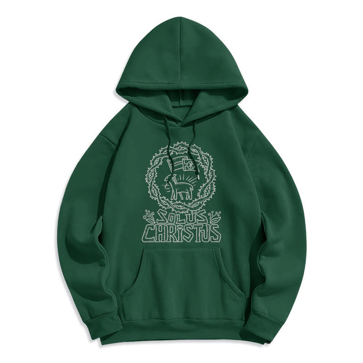 Christianartworkshop Modern Style Solus Christus Lamb Fleece Lined Polyester Hoodie - Green - 2XL - image 11