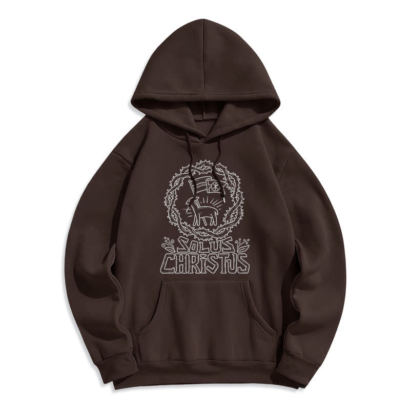 Modern Style Solus Christus Lamb Fleece Lined Polyester Hoodie - Brown - 2XL - image 10