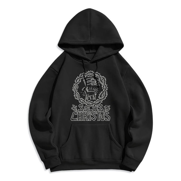 Modern Style Solus Christus Lamb Fleece Lined Polyester Hoodie - Black - 2XL - image 6