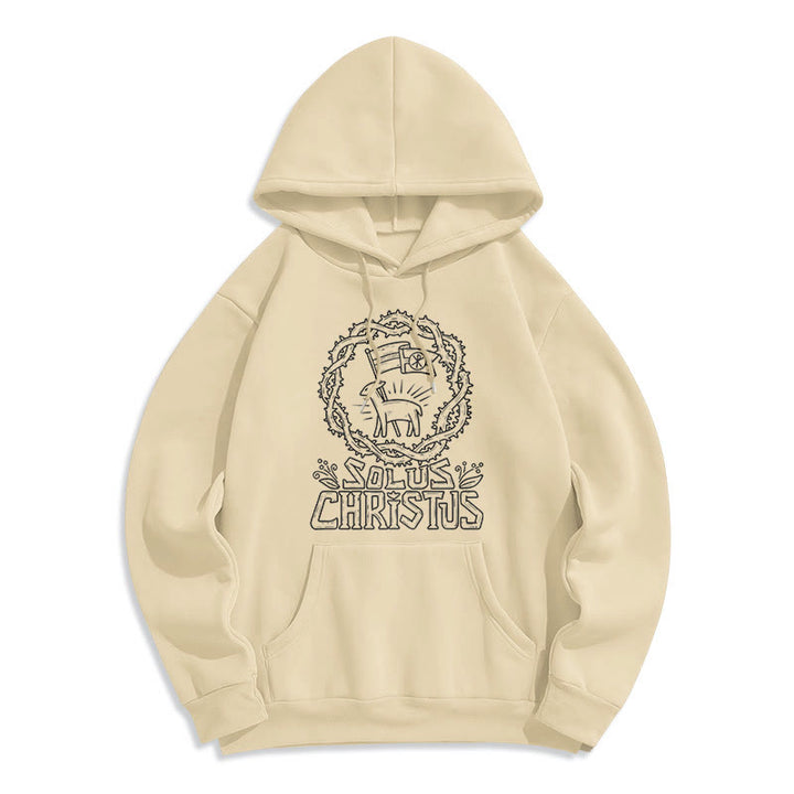 Modern Style Solus Christus Lamb Fleece Lined Polyester Hoodie - Beige - 2XL - image 8