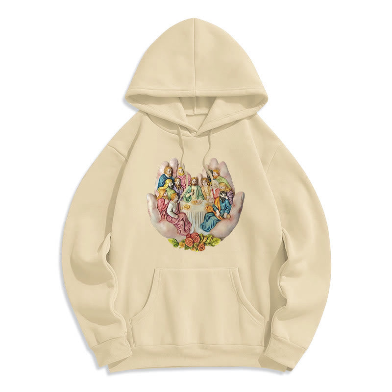 Modern Colored Style Last Supper in God's Hands Fleece Lined Polyester Hoodie - Beige - 2XL - image 0