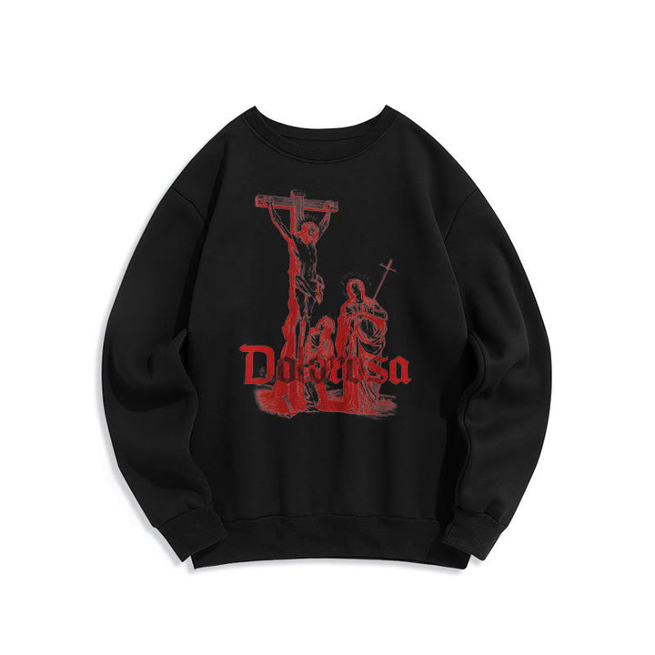 Classic Style Dolorosa Crucifix Jesus Sacred Faith Fleece Lined Polyester Sweatshirt - Black - 2XL - image 6