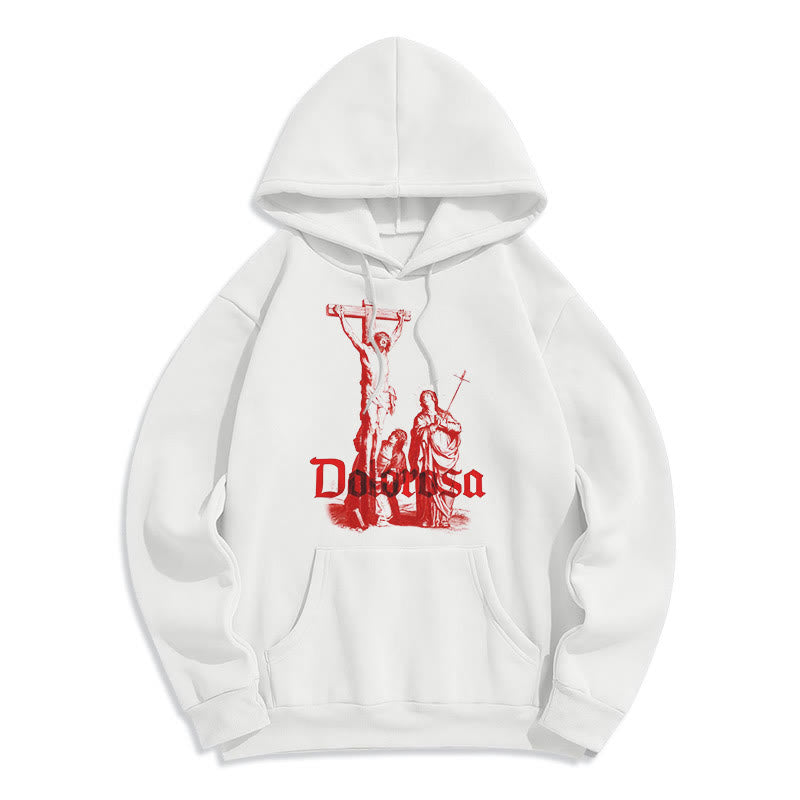 Classic Style Dolorosa Crucifix Jesus Sacred Faith Fleece Lined Polyester Hoodie - White - 2XL - image 8