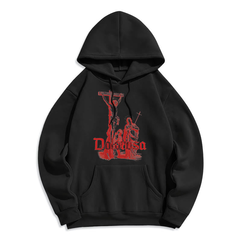 Classic Style Dolorosa Crucifix Jesus Sacred Faith Fleece Lined Polyester Hoodie - Black - 2XL - image 6