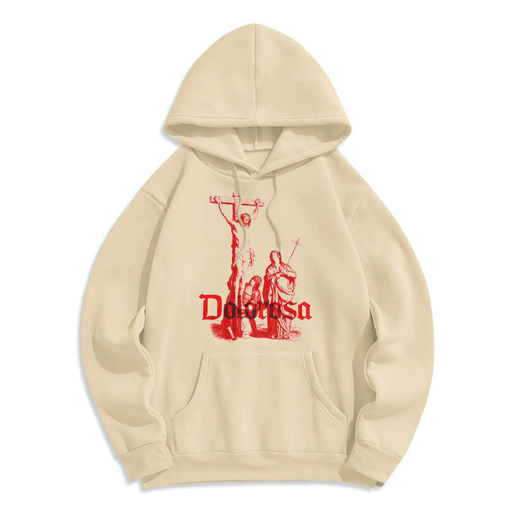 Classic Style Dolorosa Crucifix Jesus Sacred Faith Fleece Lined Polyester Hoodie - Beige - 2XL - image 0