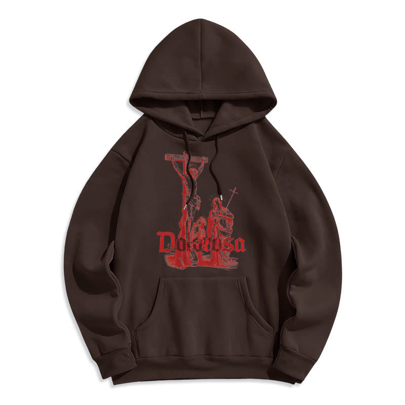 Classic Style Dolorosa Crucifix Jesus Sacred Faith Fleece Lined Polyester Hoodie - Brown - 2XL - image 10