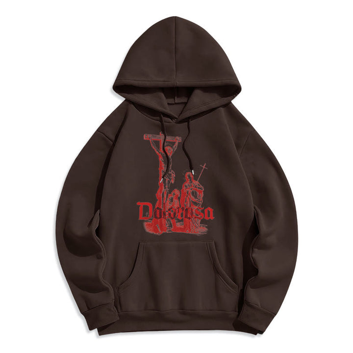 Classic Style Dolorosa Crucifix Jesus Sacred Faith Fleece Lined Polyester Hoodie - Brown - 2XL - image 10