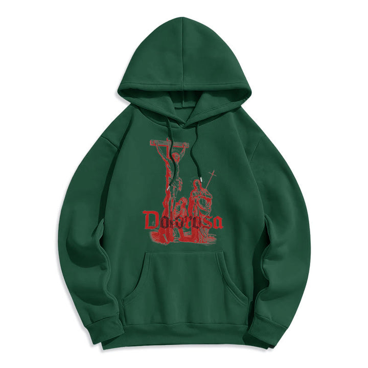 Classic Style Dolorosa Crucifix Jesus Sacred Faith Fleece Lined Polyester Hoodie - Green - 2XL - image 12