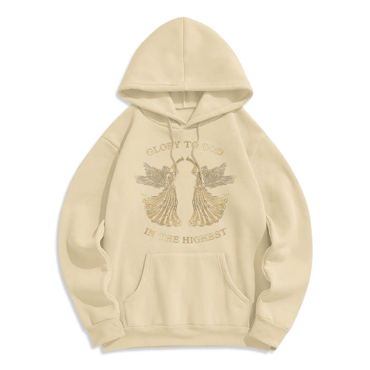 Classic Style Glory To God In The Highest Angel Fleece Lined Polyester Hoodie - Beige - 2XL - image 10