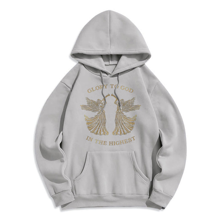 Classic Style Glory To God In The Highest Angel Fleece Lined Polyester Hoodie - Grey - 2XL - image 16