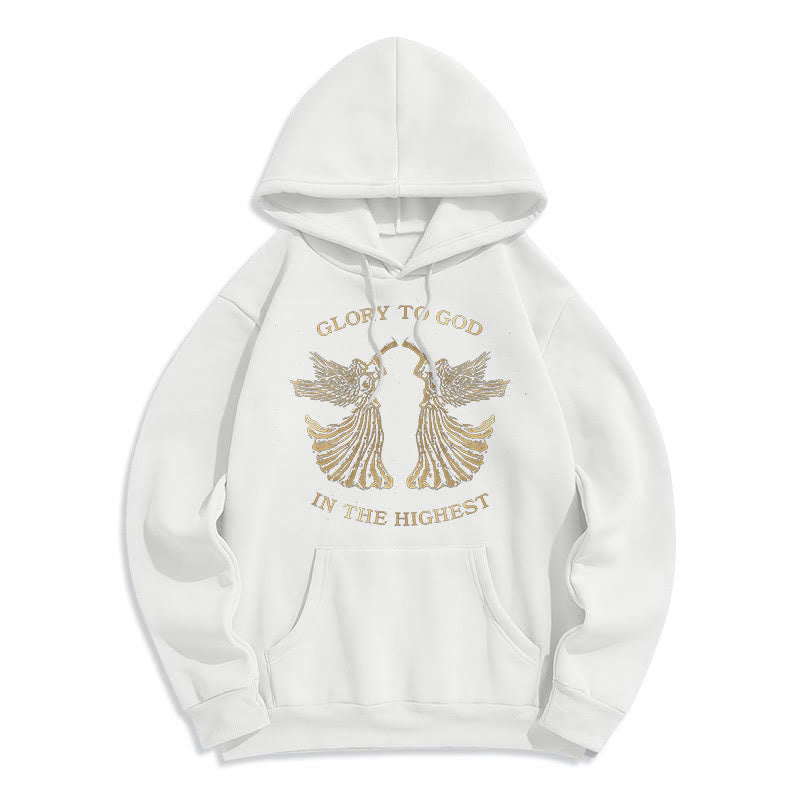 Classic Style Glory To God In The Highest Angel Fleece Lined Polyester Hoodie - White - 2XL - image 8