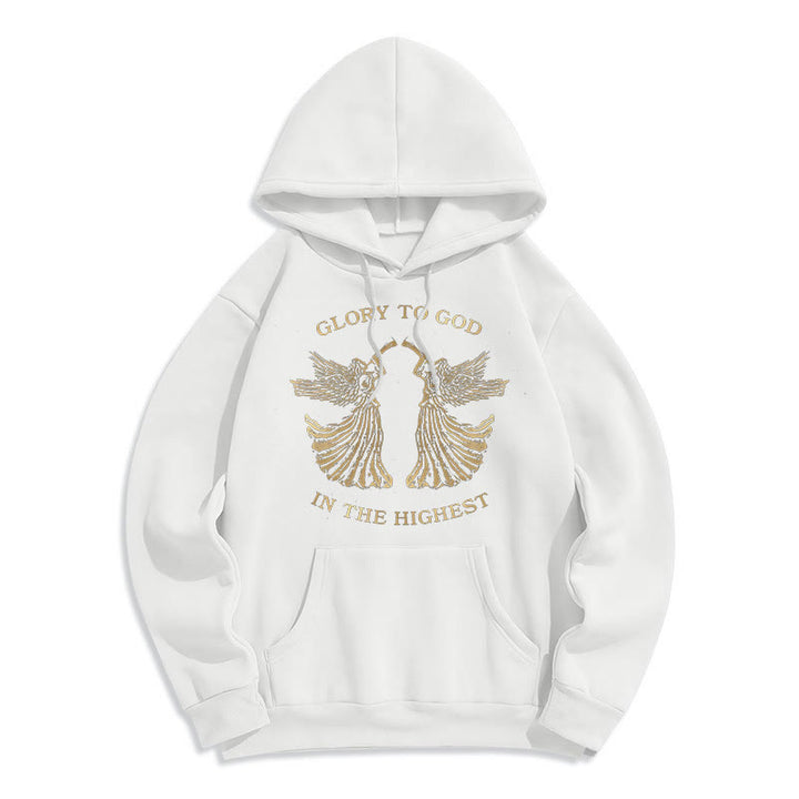 Classic Style Glory To God In The Highest Angel Fleece Lined Polyester Hoodie - White - 2XL - image 8