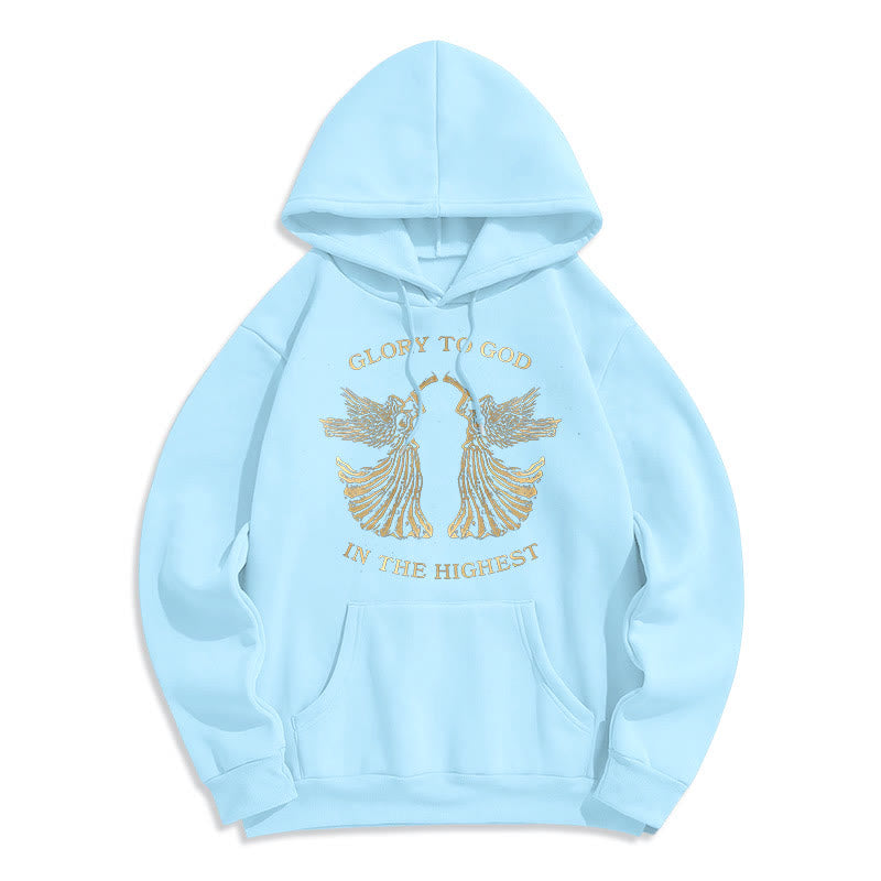 Classic Style Glory To God In The Highest Angel Fleece Lined Polyester Hoodie - Blue - 2XL - image 0