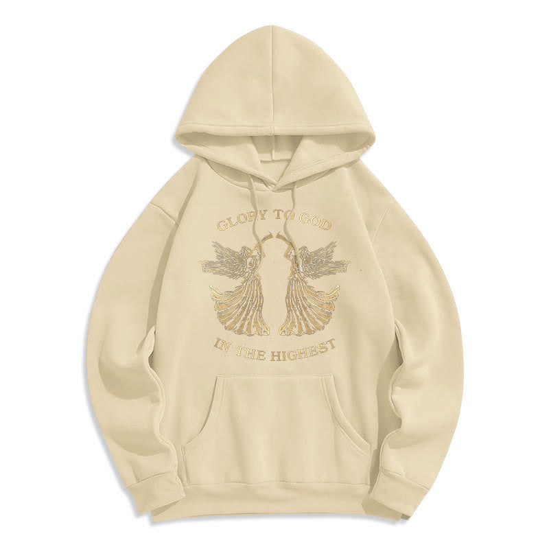Classic Style Glory To God In The Highest Angel Fleece Lined Polyester Hoodie - Beige - 2XL - image 10