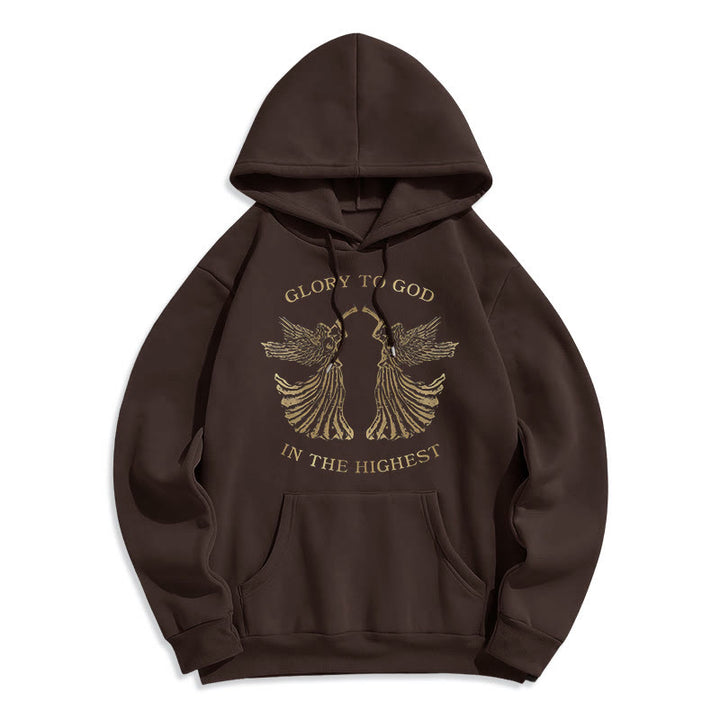 Classic Style Glory To God In The Highest Angel Fleece Lined Polyester Hoodie - Brown - 2XL - image 12