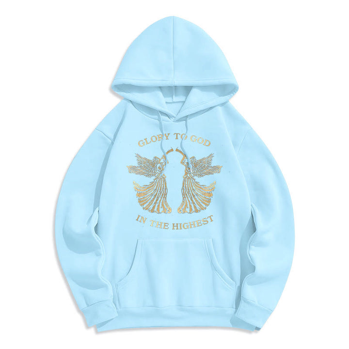 Classic Style Glory To God In The Highest Angel Fleece Lined Polyester Hoodie - Blue - 2XL - image 0