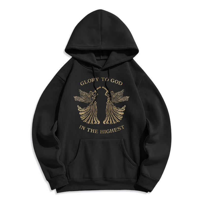 Classic Style Glory To God In The Highest Angel Fleece Lined Polyester Hoodie - Black - 2XL - image 6