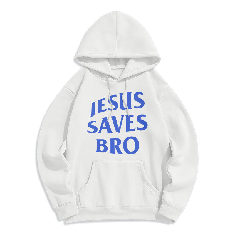 Quotation Style Jesus Saves Bro Proud Faith Fleece Lined Polyester Hoodie - White - 2XL - image 8