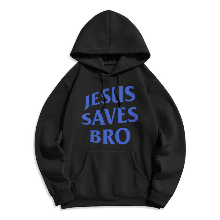 Quotation Style Jesus Saves Bro Proud Faith Fleece Lined Polyester Hoodie - Black - 2XL - image 6