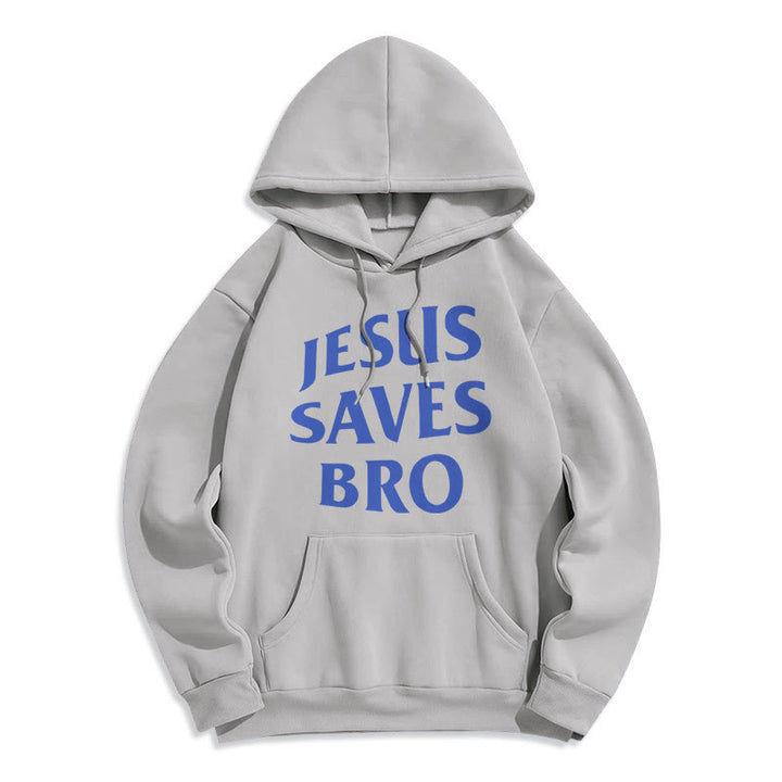 Quotation Style Jesus Saves Bro Proud Faith Fleece Lined Polyester Hoodie - Grey - 2XL - image 0