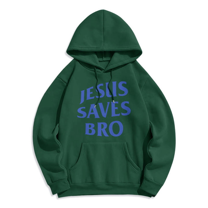 Quotation Style Jesus Saves Bro Proud Faith Fleece Lined Polyester Hoodie - Green - 2XL - image 14