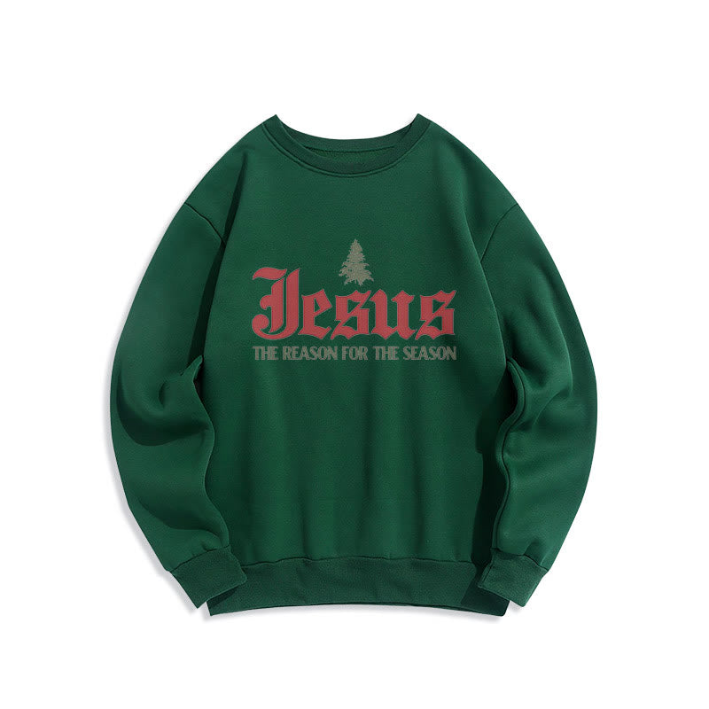 Quotation Style Jesus The Reason for the Season Fleece Lined Polyester Sweatshirt - Green - 2XL - image 12