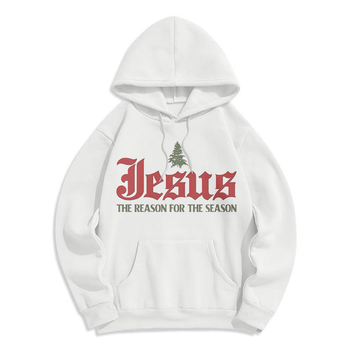 Quotation Style Jesus The Reason for the Season Fleece Lined Polyester Hoodie - White - 2XL - image 0