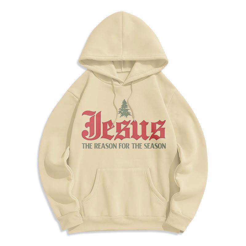 Quotation Style Jesus The Reason for the Season Fleece Lined Polyester Hoodie - Beige - 2XL - image 8