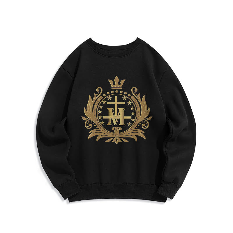 Classic Style Crowned Cross Virgin Mary Fleece Lined Polyester Sweatshirt