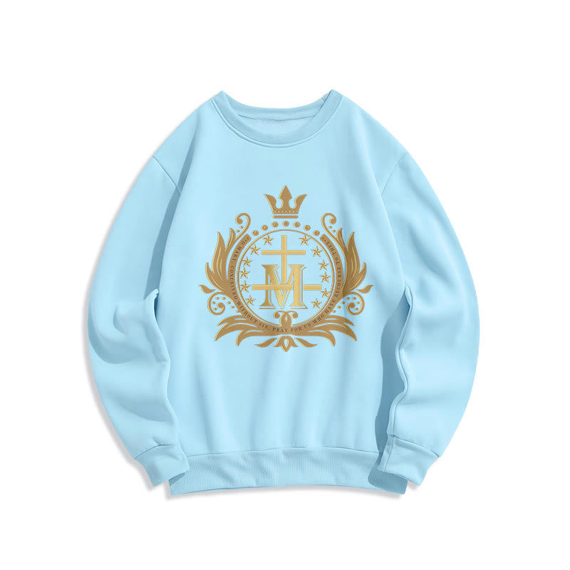 Classic Style Crowned Cross Virgin Mary Fleece Lined Polyester Sweatshirt