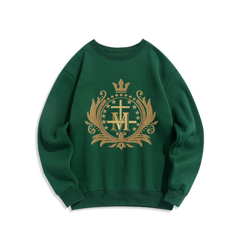 Classic Style Crowned Cross Virgin Mary Fleece Lined Polyester Sweatshirt - Green - 2XL - image 0