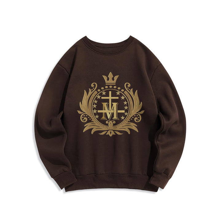 Classic Style Crowned Cross Virgin Mary Fleece Lined Polyester Sweatshirt